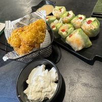 Cauliflower fries and mango summer rolls.  at Linh - Not Just A Restaurant in Prague