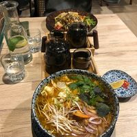 Our full order, tea, free water at Linh - Not Just A Restaurant in Prague