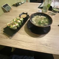 Mango summer rolls and tofu soup  at Linh - Not Just A Restaurant in Prague