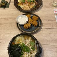 Pad Thai, cauliflower fries and miso soba soup  at Linh - Not Just A Restaurant in Prague