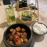 “grandma’s clay pot” with Vietnamese iced tea  at Linh - Not Just A Restaurant in Prague