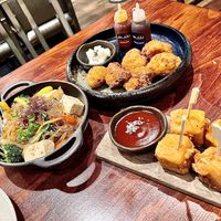 Vegan jap chay, cauliflower wings, and tofu lollipops.  at Jinjuu Soho in London