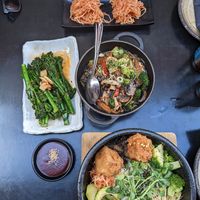 Brokkoli, jap Chae, kimchi and bibimbap at Jinjuu Soho in London