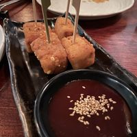 Tofu skewers with dipping sauce  at Jinjuu Soho in London