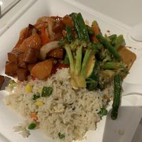Sweet & sour with soy protein, vegetable curry and fried rice (choose 2 + rice or noodles) at Loving Hut - Westfield Mall Food Emporium in San Francisco