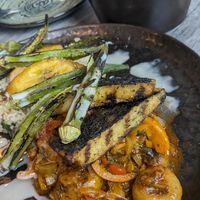 Tofish, okra, rice and curry at Jam Delish in North London