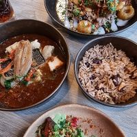 Brown stew “Fish”, “Oxtail” stew & Rice and beans at Jam Delish in North London