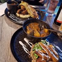 Fried chicken and goat curry at Jam Delish in North London