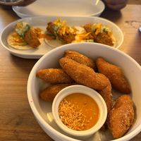 Festival and hot sauce dip and ‘fish’ taco sharing plates  at Jam Delish in North London