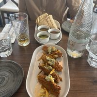 Fish tacos and roti with 3 dips   at Jam Delish in North London