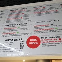 Vegan pizza menu at Chargrill'd Eatery in Belconnen