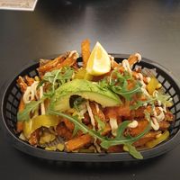 Vegan loaded fries at Cafe Napoleon in Warners Bay