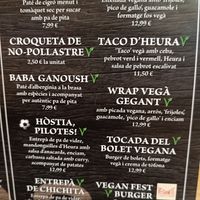 Carta opciones veganas at Mitica la Vella in Terrassa