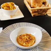 The tapa for my beer
 Hummus with spicy olives  at Dükela in Pontevedra