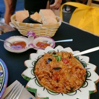 Za'aluk with sauces (mint/apple and apricot/coriander) at Dükela in Pontevedra