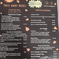 Menu at Cafe Zero + Purely Vegan Bistro in Bridgnorth