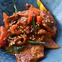 Chilly fake meat dish at Nirvana New York in Tokyo