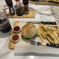 Burger and mulberry drink  at Began Vegan in Bangkok