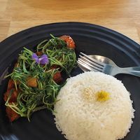 Morning Glory with vegan Pork at Began Vegan in Bangkok