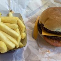 Vegan burger and fries   at Hood Burger in Ljubljana