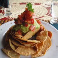 tacos with guacamole and red beans at Ylang Ylang Beach Resort Restaurant in Montezuma