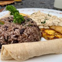 Breakfast Tipico with tofu at Ylang Ylang Beach Resort Restaurant in Montezuma