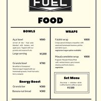 Food menu at Fuel in Yomitan