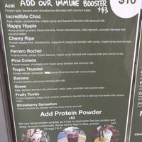 Smoothies Menu at Frocals Kings Beach in Caloundra
