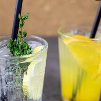 Organic lemonades: lemon-thyme and mango at Venu Mangi in Saarbrucken