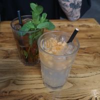 Ice tea with mint and lychee-melon lemonade at Kaoo in Vienna