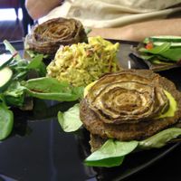 Absolutely delicious Rawkstar burger platter. All vegan and raw too! at Rawk Star Cafe and Marketplace in Oldsmar