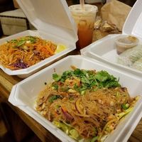 Take out L-R:
 Phad Thai, Jelly Noodle Salad, and Spring Rolls at Bangkok West in Roseburg