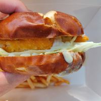 Fish filet burger at The Happy Hooligans in Santa Clara