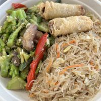 Veggie medley with rice noodles and spring rolls   at SFO - Mama Go's Filipino Cuisine - T1 in South San Francisco