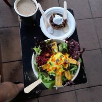 Chai tea, apple tart, salad with tofu  😋 at Kombucha Cafe in Murwillumbah