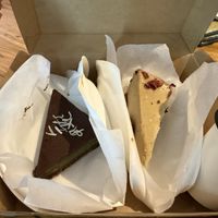 Mint slice with scoby in base and divine cheesecake!  at Kombucha Cafe in Murwillumbah
