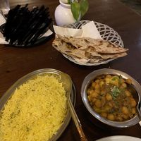 roti, basmati rice, and channa masala (yum)  at Guru Ganesh in Bergamo