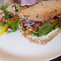 Burger Baked Mushroom (they had no burger Buns so just used this sandwich bread instead) at Zeroism - Vegan Café & bakery in Ho Chi Minh City