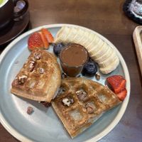 Waffles with chocolate saucee  at Zeroism - Vegan Café & bakery in Ho Chi Minh City