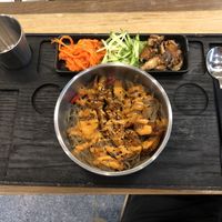 Japchae with omph meat and vegan mayo, tasty.  at Keemchi  in Stockholm