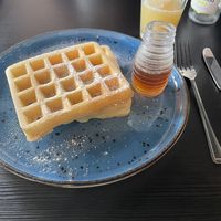 Sugar Belgian waffles with syrup  at Bird & Bean in Frinton-on-sea