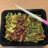 Meal A: with rice in coconut milk with green beans, tempeh and tofu dish in coconut sauce. at Toko Naga in Tilburg