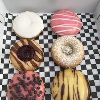 Guess which is which: Chai Town, The Aztec, Strawberry Fields, Funky Monkey, All American, Queen B at Broad Street Dough Co in Encinitas