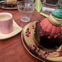 Moelleux au chocolat, framboise et pistache   at Café Contresort in Paris