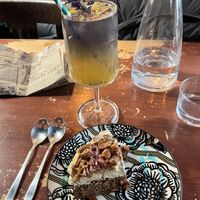 Caramel peanut cake with elixir melisine (?) #Veganuary at Café Contresort in Paris