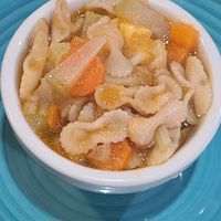 Vegetables soup sopa at Taco Zone in Brooklyn