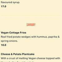 Vegan menu at The Pancake Kitchen in Ballarat