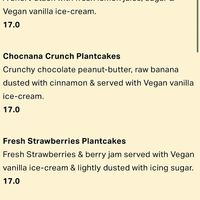 Vegan menu at The Pancake Kitchen in Ballarat