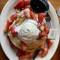 Vegan pancakes with strawberries  at The Pancake Kitchen in Ballarat