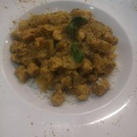 Texturized vegetable protein and pineapple curry (delicious!!) at El Sarao de Lara in Las Rozas De Madrid